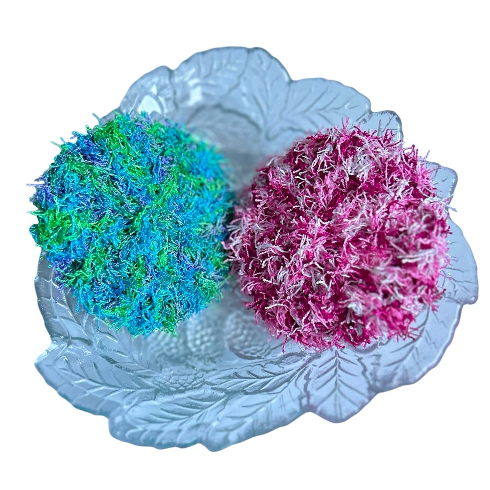 Hand Crafted Two Colorful Reusable Crochet Polyester Scrubbing Exfoliating Pads - Picture 3 of 7